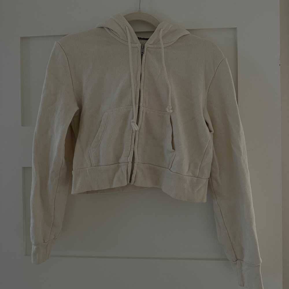 Brandy Melville Cream Cropped Hoodie